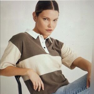 NWT Madewell Brown and Tan Relaxed Polo